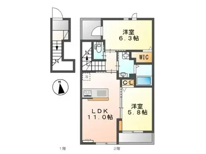 フォンターナⅠ(2LDK/2階)の間取り写真