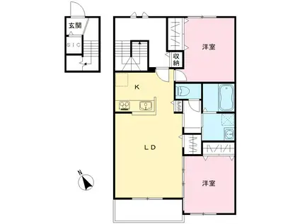 NOVガーデンハウス谷田部 FG棟(2LDK/2階)の間取り写真