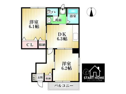 ベルメゾン ハラダB(2DK/1階)の間取り写真