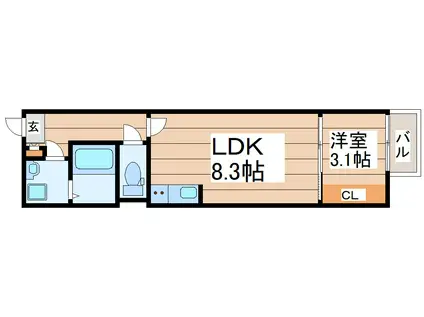 BAU黒松一丁目(1LDK/1階)の間取り写真