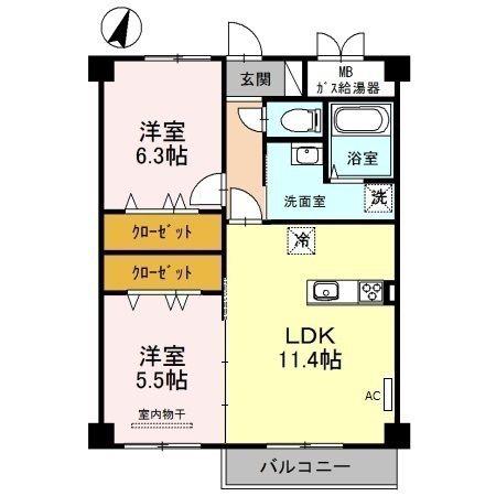 ドギールーズテララ(2LDK/2階)の間取り写真