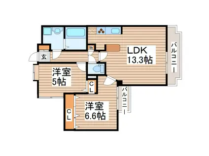 プライムアーバン長町一丁目(2LDK/13階)の間取り写真