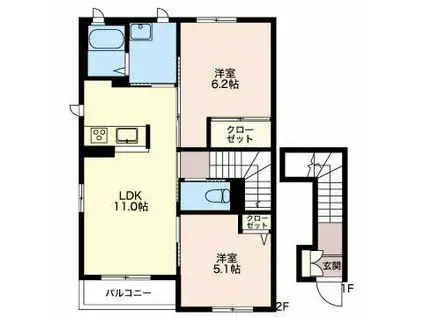 サンパーク小鹿(2LDK/1階)の間取り写真