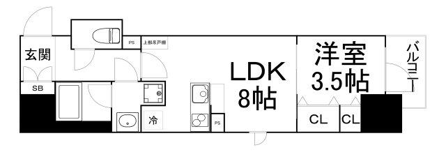 レジュールアッシュ谷町四丁目グランクラス(1LDK/7階)の間取り写真