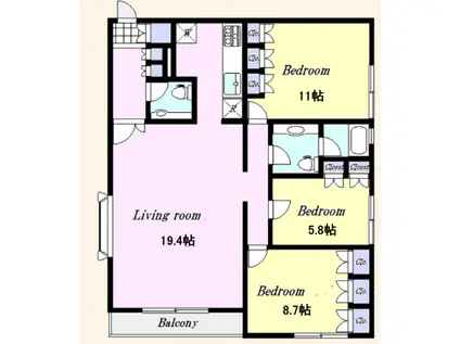 メゾン・ラ・フォンテーヌ(3LDK/1階)の間取り写真