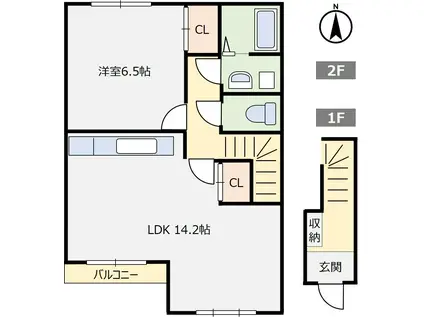 フォレストヴィラII(1LDK/2階)の間取り写真