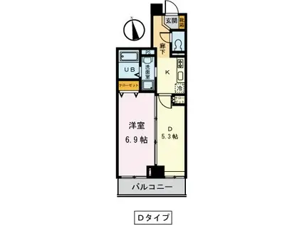 S-ONEビル(1DK/4階)の間取り写真