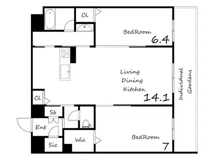 エクセレントガーデンヒルズA棟(2LDK/1階)の間取り写真