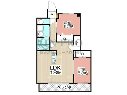 ニューリバー福間(2LDK/10階)の間取り写真