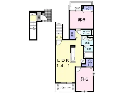 ディアコート二見Ⅰ(2LDK/2階)の間取り写真