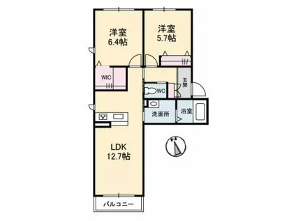 SUPREME福富(2LDK/2階)の間取り写真