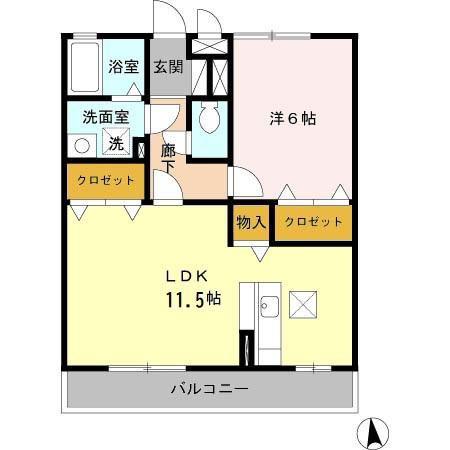 メゾングランドゥール(1LDK/2階)の間取り写真