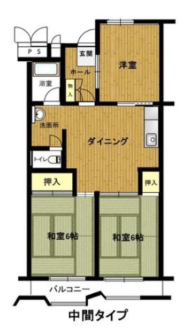 播磨城の宮2号棟(3DK/2階)の間取り写真