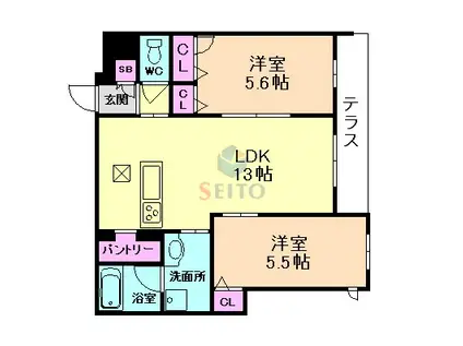 LALA EID 江坂(2LDK/1階)の間取り写真