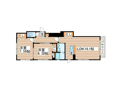 布袋屋マンション(2LDK/8階)の間取り写真
