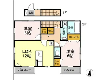 アンソレイユ(2LDK/2階)の間取り写真