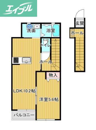 シェルメール庭瀬(1LDK/2階)の間取り写真