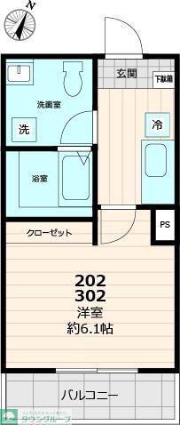 AXIS HANNO(1K/2階)の間取り写真
