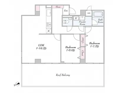 リエール市ヶ谷(2LDK/3階)の間取り写真