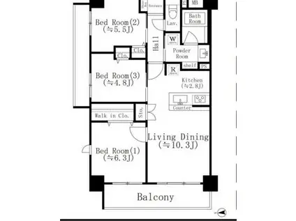 プラシード南葛西(3LDK/3階)の間取り写真