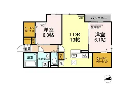 リリックガーデンA棟(2LDK/1階)の間取り写真