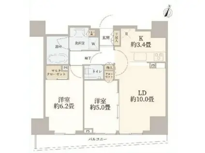 シティハウス四谷三丁目(2LDK/11階)の間取り写真