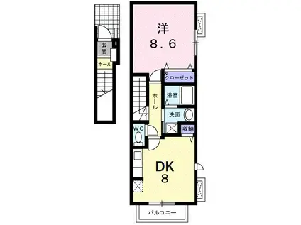 ジュネスMUKAI(1DK/2階)の間取り写真