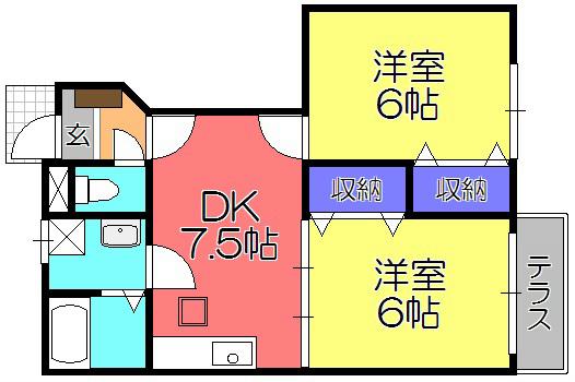 ラルジュ(2DK/1階)の間取り写真