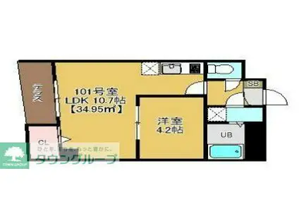 グラントレス松戸 101(1LDK/1階)の間取り写真