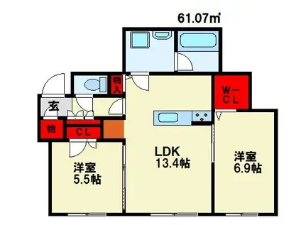 SHAMAISON YASUNISHI(2LDK/2階)の間取り写真