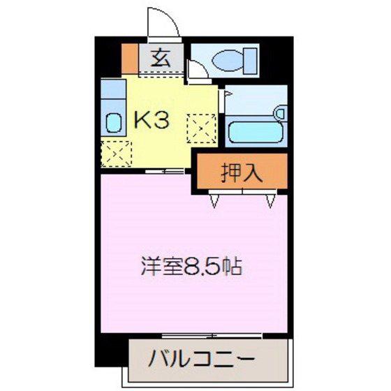 グラスリード(1K/3階)の間取り写真