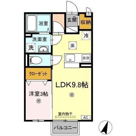 セジュール瀬戸下B棟(1LDK/1階)の間取り写真