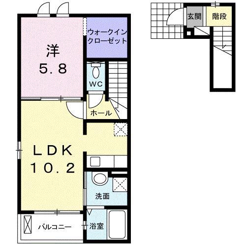 プラシード・ベル(1LDK/2階)の間取り写真