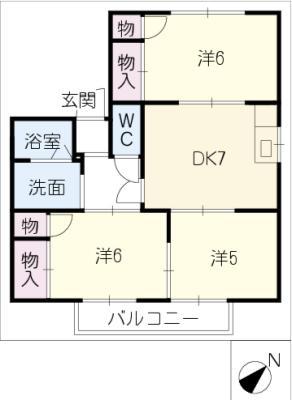 ドミール宮西(3DK/1階)の間取り写真