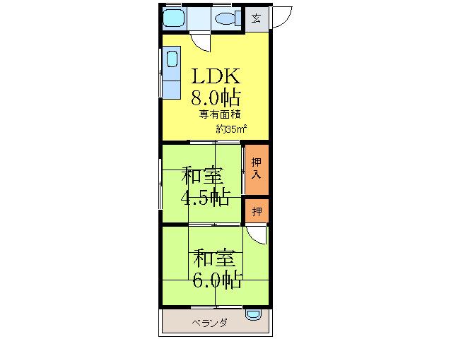 コーポ桜ヶ丘(2LDK/3階)の間取り写真