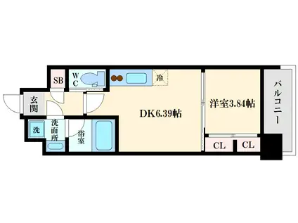 プレジオ松屋町(1DK/9階)の間取り写真