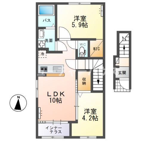 水戸市堀町アパート(2LDK/2階)の間取り写真