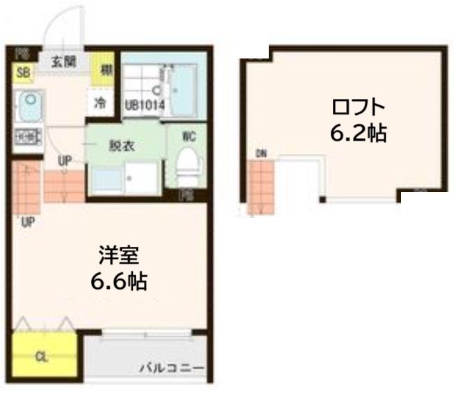 ハーモニーテラス岩切V(1K/2階)の間取り写真