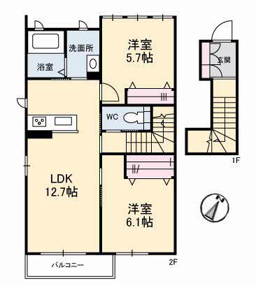 グリナージュ(2LDK/2階)の間取り写真