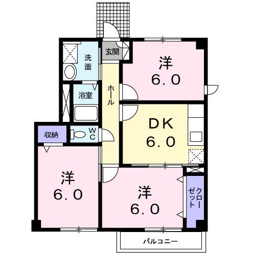 ソシア・アネックス A(3DK/1階)の間取り写真