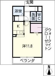 GRANDEUR陶館(ワンルーム/1階)の間取り写真