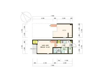 USAMIE 井尻(1K/2階)の間取り写真