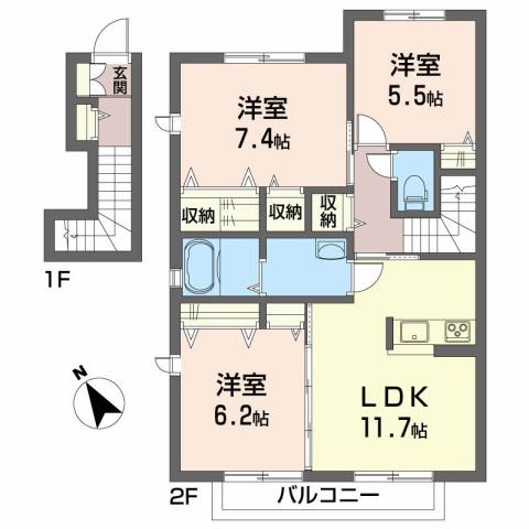 グランマスト塩屋崎(3LDK/2階)の間取り写真