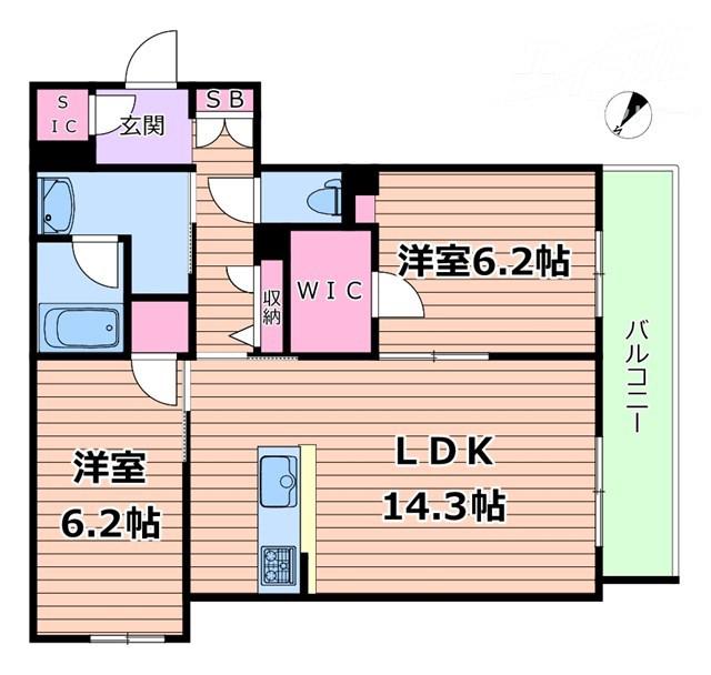 カヴァリエーレ(2LDK/2階)の間取り写真