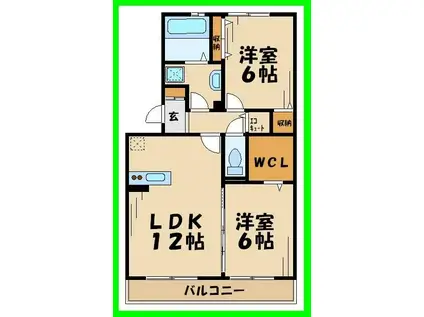 コモレビ大蔵F棟(2LDK/3階)の間取り写真