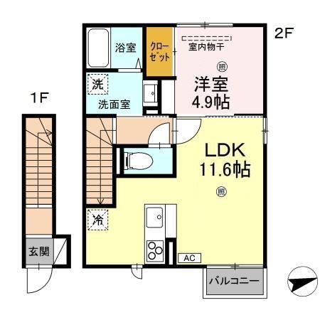 ENNE(1LDK/2階)の間取り写真