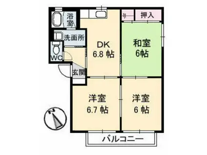 バリュージュ五月が丘A棟(3DK/1階)の間取り写真