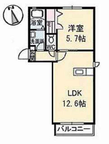 ラ・ヴィータ国富弐番館(1LDK/2階)の間取り写真