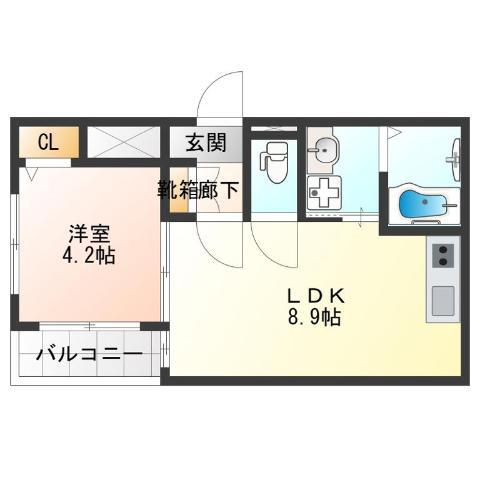 AIA難波南(1LDK/2階)の間取り写真