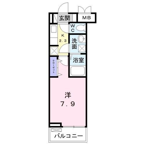 マリオ北島 D(1K/2階)の間取り写真